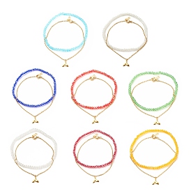 2 pcs 2 style 304 ensemble de bracelets de cheville à breloque queue de baleine en acier inoxydable, bracelets de cheville en perles de verre pour femmes, couleur mixte