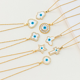Blue Evil Eye Pendant Necklace with Turkish Zirconia in Stainless Steel Jewelry