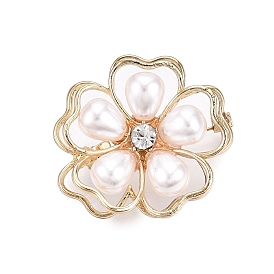 Alloy Crystal Rhinestone Flower Brooch Pins with ABS Pearl for Clothes Backpack, Light Gold