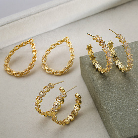 Luxury Geometric C-shaped Earrings with Stars, Moons and Zirconia Stones