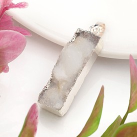 Rectángulo teñido colgantes de la ágata natural de druzy, con fornituras de latón, 38~41x9~11x8~13 mm, agujero: 5 mm