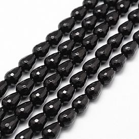 Brins de perles d'onyx noir naturel, Grade a, teints et chauffée, facette, goutte 