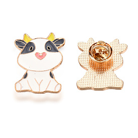 Cow Shape Enamel Pin, Light Gold Plated Alloy Cartoon Badge for Backpack Clothes, Nickel Free & Lead Free