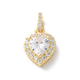 Латунные микропаве прозрачные подвески с фианитом, сердце прелести, стойки покрытие, долговечный, без свинца и без кадмия
