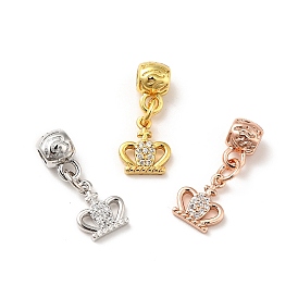 Rack Plating Brass Micro Pave Clear Cubic Zirconia Pendants, Long-Lasting Plated, Cadmium Free & Lead Free, Crown