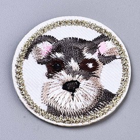 Round with Dog Appliques, Computerized Embroidery Cloth Iron on/Sew on Patches, Costume Accessories