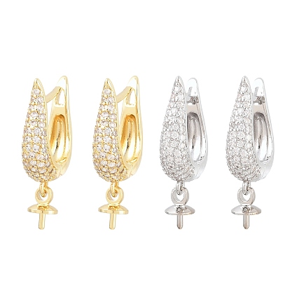 Латунные серьги-кольца из прозрачного кубического циркония, запереть, за половину пробурено бисера, без кадмия и без свинца, долговечный, стойки покрытие