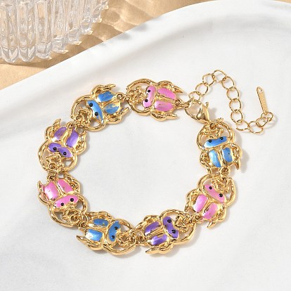 304 Stainless Steel Enamel Colorful Insect Link Chain Bracelets for Women