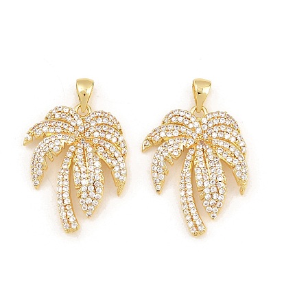 Pendentifs en laiton zircon cubique transparent, charmes de cocotier, crémaillère plaquage, plaqué longue durée, sans plomb et sans cadmium