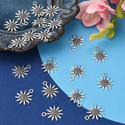 Tibetan Style Alloy Pendants, Lead Free and Cadmium Free, Sunflower, 22x18x3.5mm, Hole: 3mm