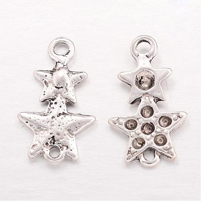 Tibetan Style Connector Rhinestone Settings, Lead Free and Cadmium Free, Christmas, Snowman Star, 19.5x12x2mm, Hole: 1mm, Fit for 0.8~2mm rhinestone