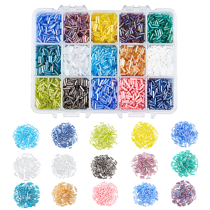 225g 15 Colors Glass Bugle Beads