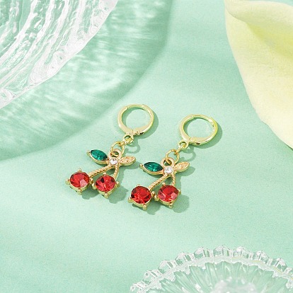 Серьги-кольца из вишневого сплава со стразами, с латунной фурнитурой для сережек-колец Huggie Hoop для женщин