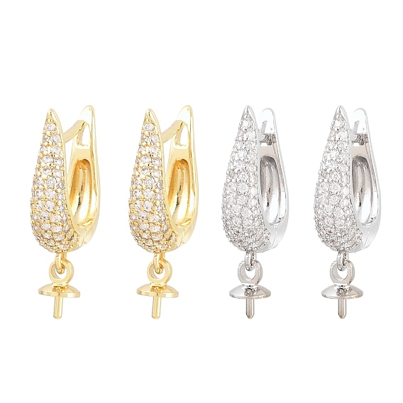 Латунные серьги-кольца из прозрачного кубического циркония, запереть, за половину пробурено бисера, без кадмия и без свинца, долговечный, стойки покрытие