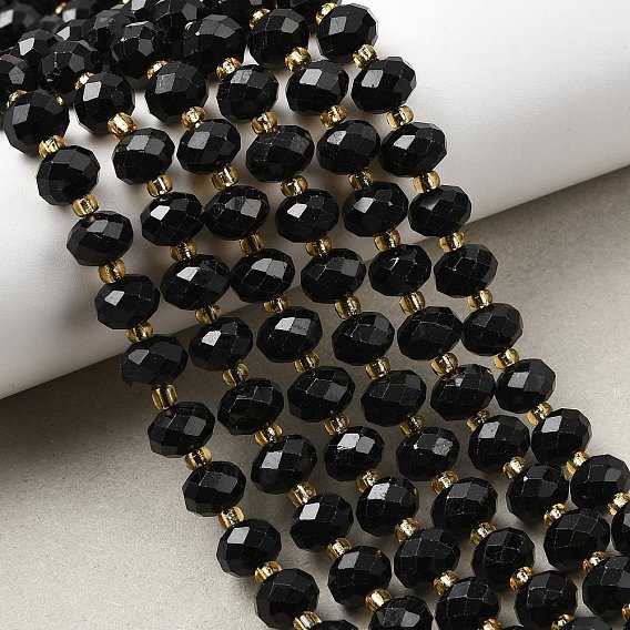 Натуральный черный турмалин бисер нитей, граненые, рондель