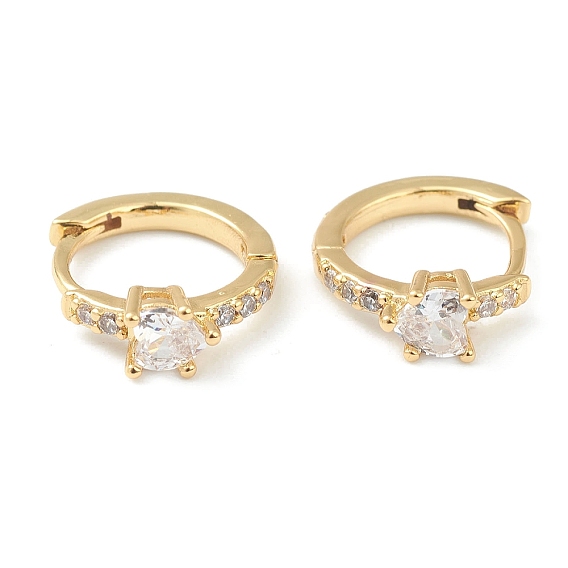 Серьги-кольца из латуни с микро-паве из фианита, кольцо с сердцем