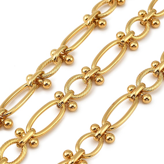 304 Овальная цепочка из нержавеющей стали с круглыми бусинами, ионное покрытие (ip), несварные, с катушкой