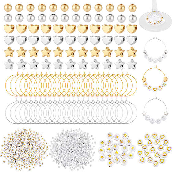 Наборы для самостоятельного изготовления подвесок для бокалов вина, включая латунные серьги-кольца, акриловые бусины и пластиковые бусины ccb