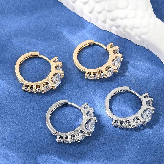 Серьги-кольца из латуни с прозрачным кубическим цирконием