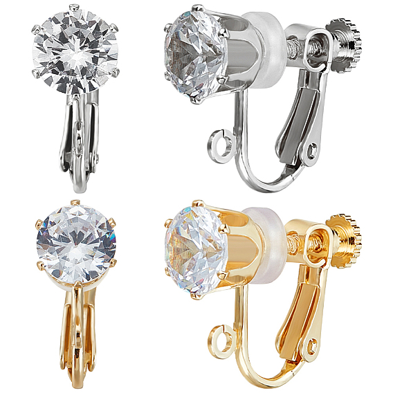 6 пары 2 цвета латунь винт на клипсе фурнитура, с фианитами, петлей и 12 силиконовыми подушечками для сережек