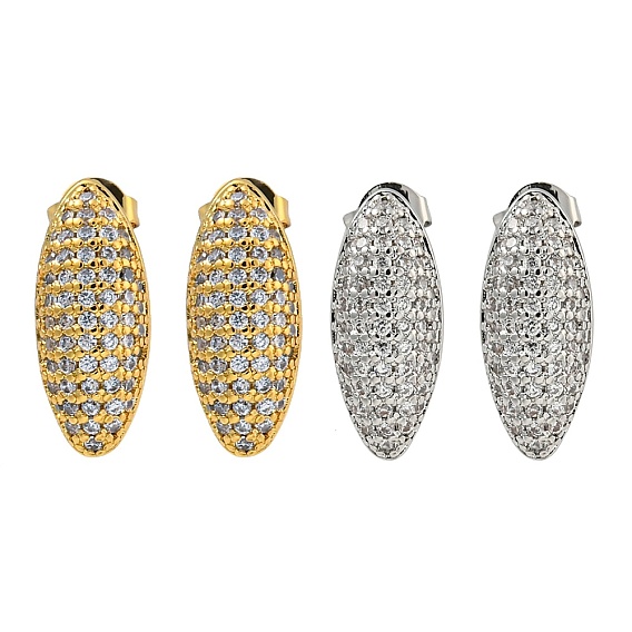 Серьги-гвоздики овальной формы с прозрачными циркониями, украшения из латуни для женщин