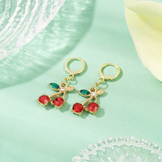 Серьги-кольца из вишневого сплава со стразами, с латунной фурнитурой для сережек-колец Huggie Hoop для женщин