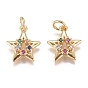 Brass Micro Pave Cubic Zirconia Pendants, Long-Lasting Plated, Star
