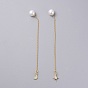 Ear Threads, with Brass Micro Pave Cubic Zirconia Charms, Brass Stud Earring Findings and Acrylic Imitation Pearl Ear Nuts, with Cardboard Packing Box, Moon & Star