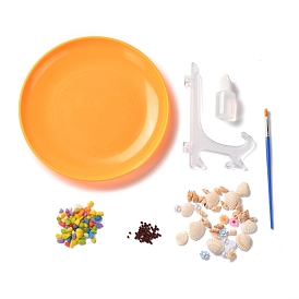 Peinture de pâte de disque de conque de coquille de modèle d'arbre de bricolage pour des enfants, y compris coquille, perles et assiette en plastique, pinceau et colle