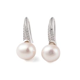 925 Sterling Silver Hoop Earring, with Cubic Zirconia and Natural Pearl