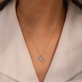 925 Sterling Silver Pave Clear Cubic Zirconia Heart Pendant Necklaces
