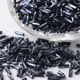 Opaque Colours Pearl Luster Plated Glass Twist Bugle Beads, Round Hole