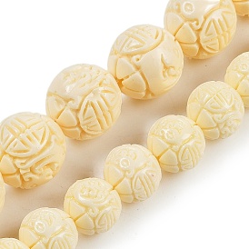 Synthetic Coral Carved Beads Strands, Dyed, Round