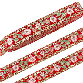Этническая полиэфирная лента, с блестками, цветочным узором