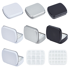 4 шт. 4 стили прямоугольные железные пластиковые жестяные банки с откидной крышкой, железная банка, контейнеры для хранения косметики