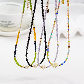 Летние ожерелья из граненого стекла и искусственного жемчуга из нержавеющей стали для женщин