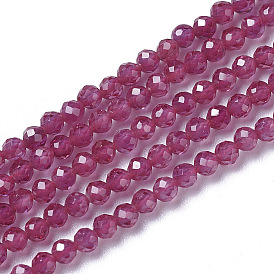 Lab Grown Red Corundum Beads Strands, Faceted, Round