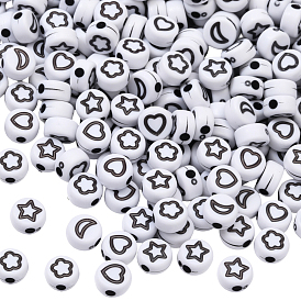 600 непрозрачные акриловые бусины, плоский круг с луной/звездой/сердцем