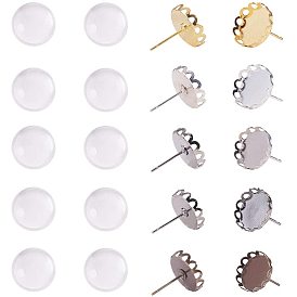 DIY Earring Jewelry, with Transparent Glass Cabochons and Brass Stud Earring Findings