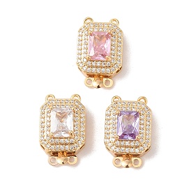 Brass Micro Pave Cubic Zirconia Box Clasps, with Glass, Rectangle, 2-Strand, 4-Hole, Golden