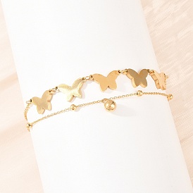 Бабочка 304 цепочки из нержавеющей стали, двухслойные браслеты на лодыжку, браслеты-талисманы для женщин, ионное покрытие (ip), долговечный