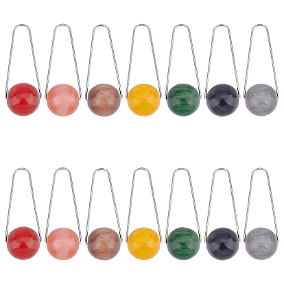 14Pcs 7 Colors Imitation Gemstone Style Two Tone Acrylic Big Pendants, with 304 Stainless Steel Triangle Rings, Round