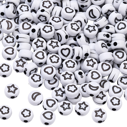 600 непрозрачные акриловые бусины, плоский круг с луной/звездой/сердцем