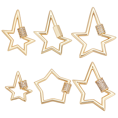6 шт. 6 стили латунные микропаве прозрачные кубические цирконии с винтовым карабином и замком, звезда