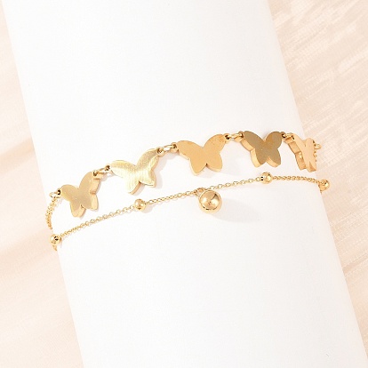 Бабочка 304 цепочки из нержавеющей стали, двухслойные браслеты на лодыжку, браслеты-талисманы для женщин, ионное покрытие (ip), долговечный