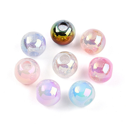 Прозрачные акриловые бусины с УФ-покрытием, радужный, круглые, с блеском порошок