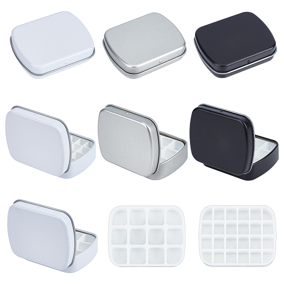 4 шт. 4 стили прямоугольные железные пластиковые жестяные банки с откидной крышкой, железная банка, контейнеры для хранения косметики