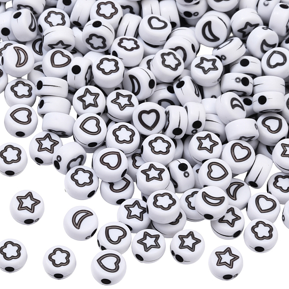 600 непрозрачные акриловые бусины, плоский круг с луной/звездой/сердцем
