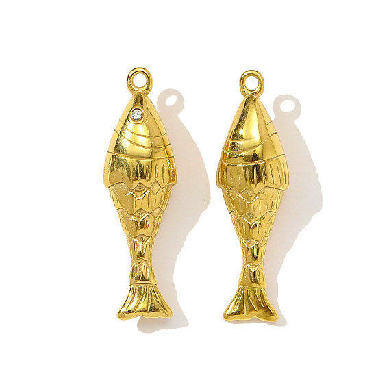 304 из нержавеющей стали горный хрусталь подвески, рыбы прелести, ионное покрытие (ip), реальный 18 k позолоченный