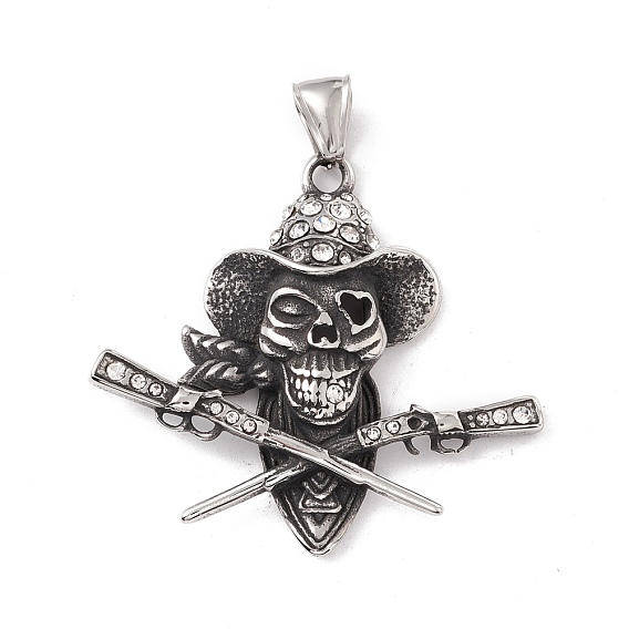 304 Kristall-Strass-Anhänger aus Edelstahl, Schädel